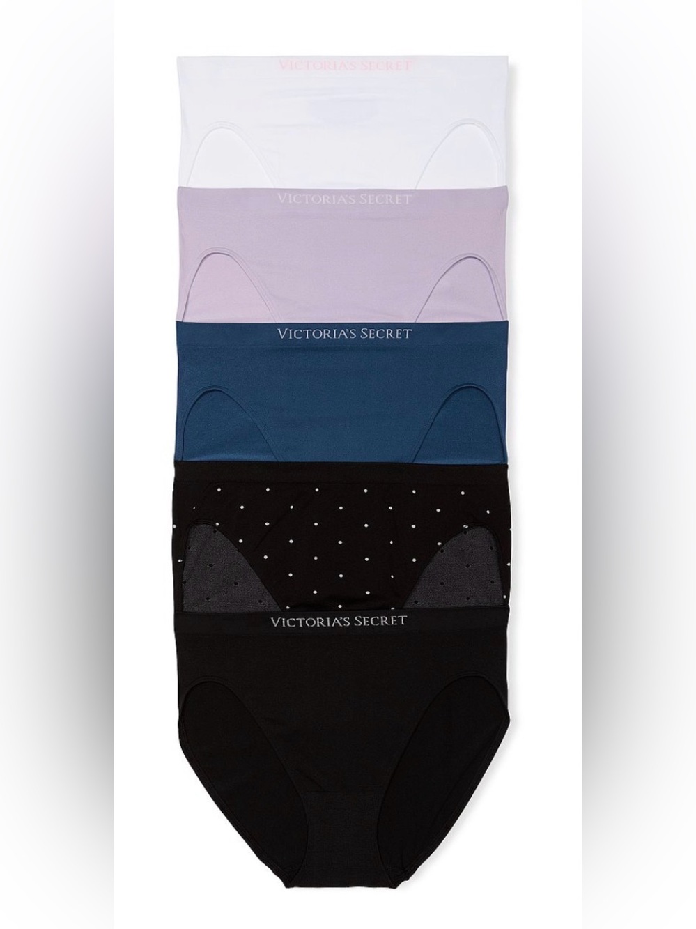 Victoria's Secret 5-Pack Brief Panties in White, Lilac, Teal, & Black- New